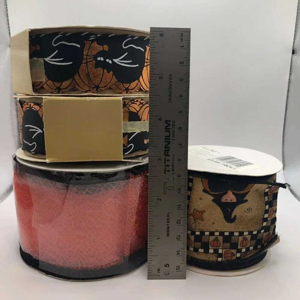 VINTAGE Halloween Crafting Ribbon Lot of 4 Wide Cat Spiderweb Witch Foil  NWT - Picture 12 of 12